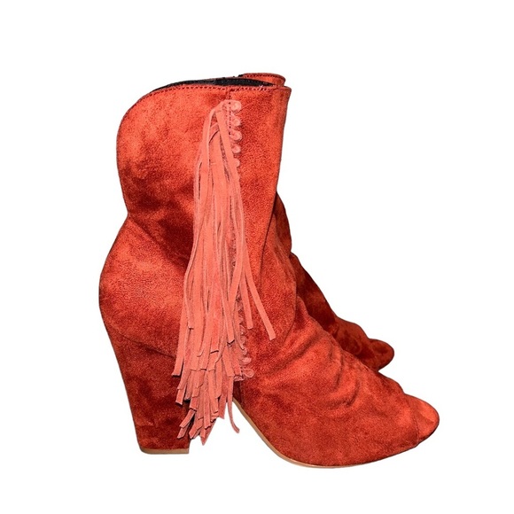 NEW ASOS Red Elaine Fringed Peep Toe Booties - Picture 3 of 11